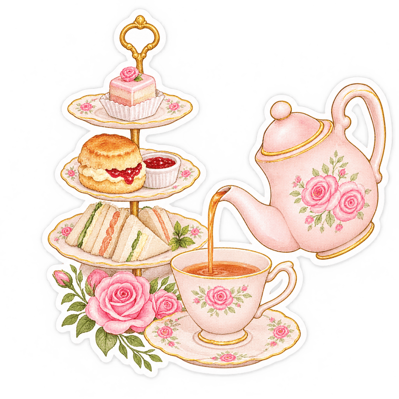 Tea Room watercolor sticker